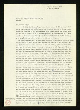 Carta de Pablo de Azcárate a Melchor Fernández Almagro en la que le propone una reedición de la c...