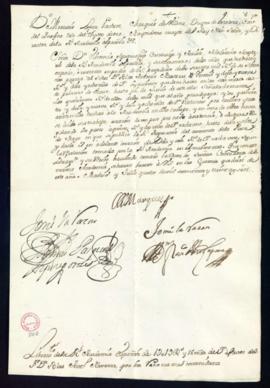 Orden del marqués de Villena del libramiento a favor de Blas Antonio Nasarre de 1019 reales y 18 ...