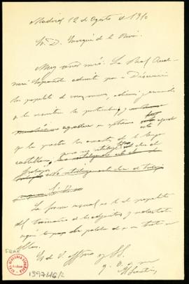 Minuta de la carta del secretario a Enrique de la Riva en la que le indica que la Academia admite...