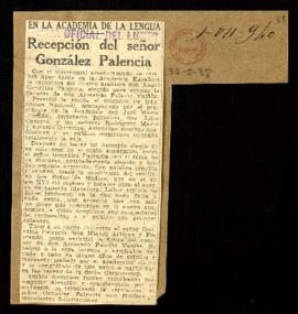 Recepción del señor González Palencia
