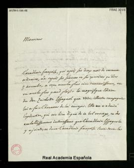 Carta de [Jean Le Ronde] D'Alembert, secretario de la Academia Francesa, de agradecimiento por el...