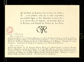 Invitación del Instituto de España a los actos solemnes de los días 3 y 4 de agosto de 1939