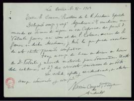 Carta de Narciso Correal a Julio Casares en la que le pide los discursos de ingreso de Valentín G...
