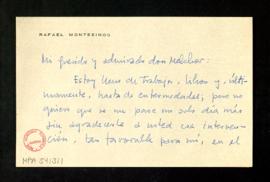 Carta de Rafael Montesinos a Melchor Fernández Almagro en la que le agradece la intervención tan ...