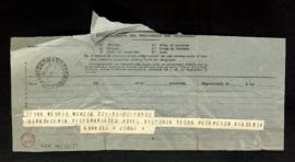 Telegrama de Jorge Guillén a Melchor Fernández Almagro en la que le pide que telegrafía al Hotel ...