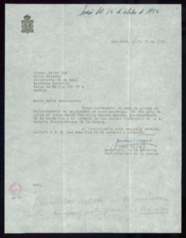 Carta de Juan Trejos, secretario de la Academia Costarricense de la Lengua, a Julio Casares de co...