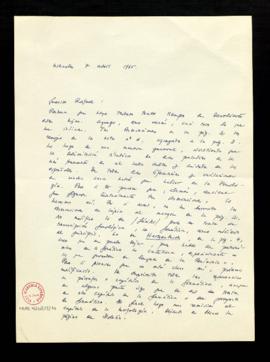 Carta de Salvador [Fernández Ramírez] a Rafael [Lapesa] en la que le comenta que agrega casi toda...