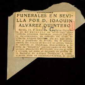 Recorte del diario ABC con la noticia Funerales en Sevilla por D. Joaquín Álvarez Quintero