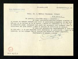 Carta de Luis González López, cronista oficial de la provincia de Jaén, a Melchor Fernández Almag...