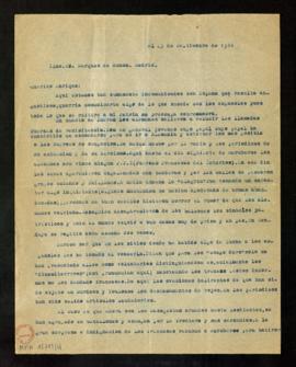 Copia de una carta al marqués de Auñón sobre la situación y actuación de los refugiados rojos en ...