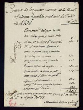 Cuenta de gastos menores del mes de julio  de 1798