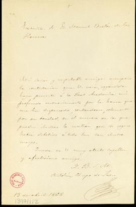 Carta de Antolín Monescillo, obispo de Jaén, a Manuel Bretón de los Herreros, con la que le envía...