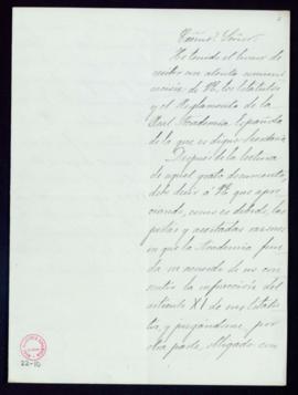 Carta de Ángel María Dacarrete al secretario [Mariano Catalina] en la que acusa recibo de los eje...