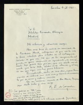 Carta de Ramón Eugenio de Goicoechea a Melchor Fernández Almagro en la que le dice que acaba de s...