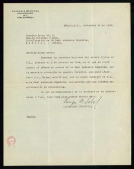 Carta de  Enrique M.[Martínez] Sobral, secretario de la Academia Mexicana, a Emilio Cotarelo, sec...