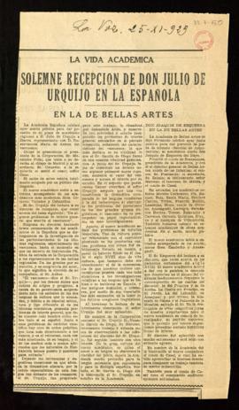 Solemne recepción de don Julio de Urquijo en la Española