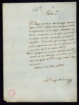 Memorial del duque de Osuna [Pedro de Alcántara Téllez Girón] en el que solicita su admisión como...