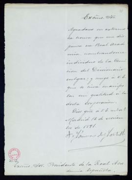Carta de A[ntonio] Cánovas del Castillo al director [el conde de Cheste] de agradecimiento por su...