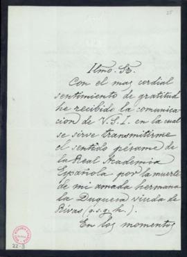 Carta del marqués de Valmar [Leopoldo Augusto García de Cueto] al secretario, Manuel Tamayo y Bau...