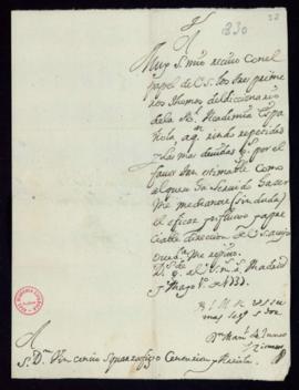 Carta de Manuel de Junco y Cisneros a Vincencio Squarzafigo de agradecimiento por el envío de los...