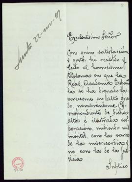 Carta de Mariano Pardo de Figueroa a Antonio Maura en la que acusa recibo de su nombramiento como...