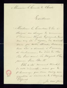 Carta del chambelán de la Casa Imperial del Brasil al conde de Cheste en la que traslada el agrad...