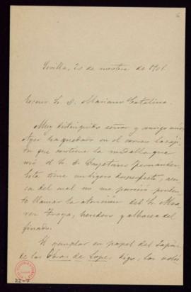 Carta de Francisco Rodríguez Marín al secretario, Mariano Catalina, en la que comunica que ha dej...