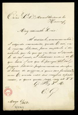 Carta de E. G. a Manuel Bretón de los Herreros con la que le remite un juguete literario