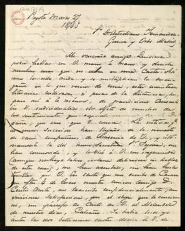Carta de Miguel Antonio Caro a Aureliano Fernández-Guerra y Orbe en la que expresa su pesar por l...