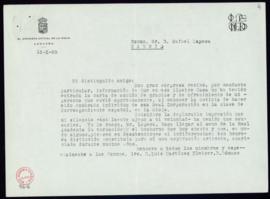 Carta de José María Lope Toledo a Rafael Lapesa en la que le manifiesta que sabe que su carta de ...