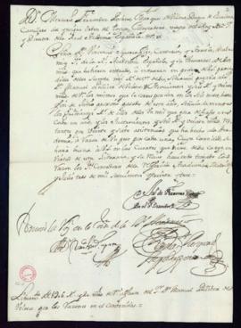 Orden del marqués de Villena de libramiento a favor de Manuel Pellicer de Velasco de 906 reales y...