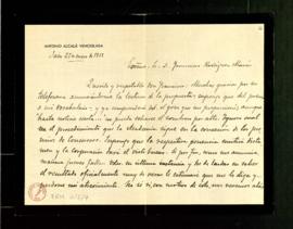 Carta de Antonio Alcalá Venceslada a Francisco Rodríguez Marín en la que le agradece que le haya ...