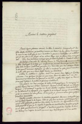 Carta de Charles Pougens al secretario [Francisco Antonio González] con la que remite sus obras L...