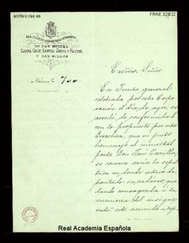 Carta de J.[oaquín] González Fiori, presidente de la archicofradía sacramental de San Miguel, San...