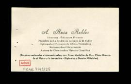 Tarjeta de visita de A. [Ángela] Ruiz Robles, directora de Ediciones Elmaca