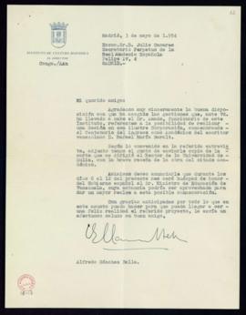 Carta de Alfredo Sánchez Bella, director del Instituto de Cultura Hispánica, a Julio Casares rela...