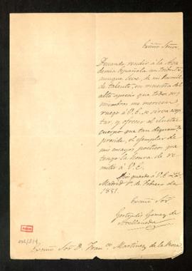 Carta de Gertrudis Gómez de Avellaneda a Francisco Martínez de la Rosa con la que remite para la ...