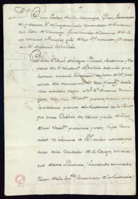 Orden del marqués de Villena de libramiento a favor de Antonio Domínguez de 16 reales de vellón