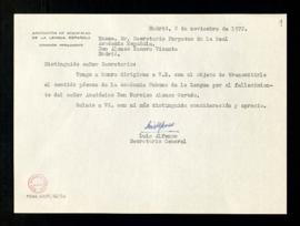 Carta de Luis Alfonso, secretario general de la Comisión Permanente de la Asociación de Academias...