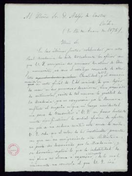 Minuta de la carta [del secretario accidental, Antonio María Segovia] a Adolfo de Castro en la qu...