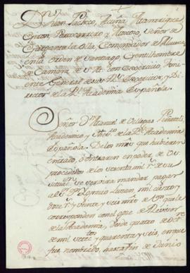 Orden del marqués de Villena de libramiento a favor de Ignacio de Luzán de 1112 reales y 26 marav...