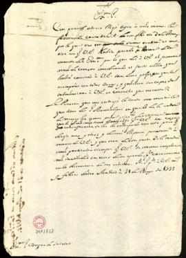 Minuta de la carta de Vincencio Squarzafigo al duque de Salviati en la que le expresa su pésame p...