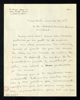 Carta de Manuel García Viñó a Melchor Fernández Almagro en la que le pide que se ocupe de sus obr...