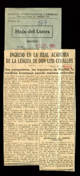 Ingreso en la Real Academia de la Lengua de don Luis Ceballos
