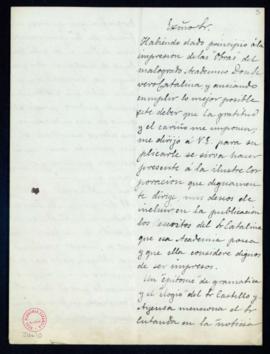 Carta de Mariano Catalina al director en la que solicita permiso para obtener una copia de los es...
