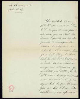 Carta de José Godoy Alcántara al secretario de la Real Academia Española de agradecimiento por su...