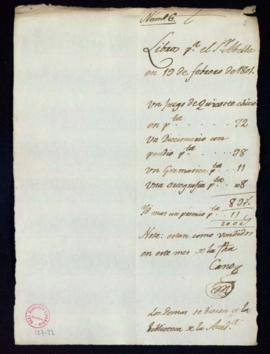 Libros para el señor Abella en 19 de febrero de 1801