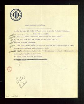 Orden de la sesión del día 12 de junio de 1927 en honor del poeta Jacinto Verdaguer