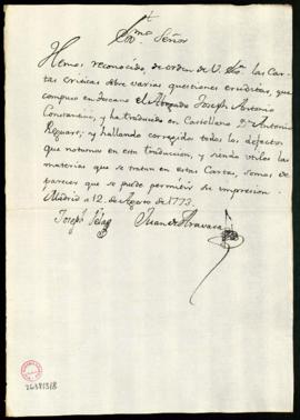 Informe favorable de Juan de Aravaca y José Vela sobre la impresión del libro Cartas críticas sob...