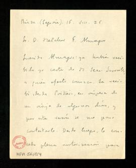 Carta de Ramón Pérez de Ayala a Melchor Fernández Almagro en la que dice que autoriza a Jean Sarr...
